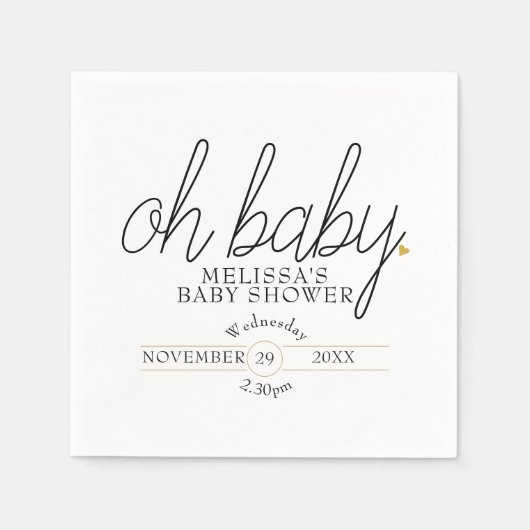 Oh Baby Chic Script Gouden Hart Baby Shower Servet (Voorkant)