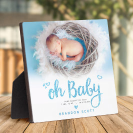 "Oh Baby" Chic Sweet Boy Birth Photo Blue Keepomwi Fotoplaat