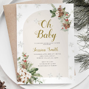 Oh Baby Christmas Bloemen Sneeuwvlokken Baby showe Kaart