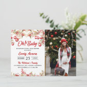Oh! Baby Christmas Floral Baby shower Foto Kaart (Staand voorkant)
