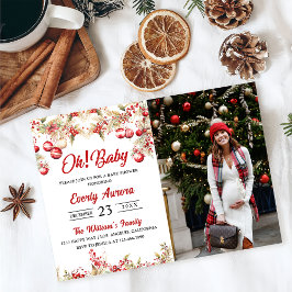 Oh! Baby Christmas Floral Baby shower Foto Kaart