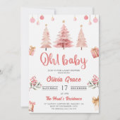 Oh Baby! Christmas Pink Winter Tree Baby shower Kaart (Voorkant)