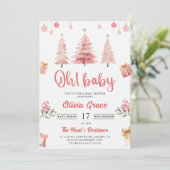 Oh Baby! Christmas Pink Winter Tree Baby shower Kaart (Staand voorkant)