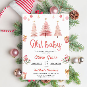 Oh Baby! Christmas Pink Winter Tree Baby shower Kaart