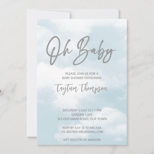 Oh baby cloud baby shower grijs wolken baby shower kaart (Voorkant)