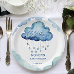 Oh Baby cloud baby shower sjabloon Papieren Bordje<br><div class="desc">Oh Baby cloud baby shower sjabloon borden gepersonaliseerde servies decor schattige waterverf blauw wolken met regendruppels baby shower gepersonaliseerde borden</div>
