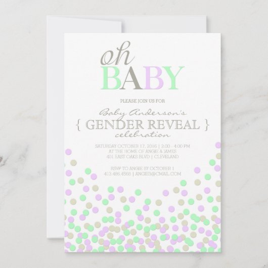 Oh Baby Confetti Gender Reveal Party | Paarse Aqua Kaart (Voorkant)