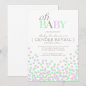 Oh Baby Confetti Gender Reveal Party | Paarse Aqua Kaart (Voorkant / Achterkant)