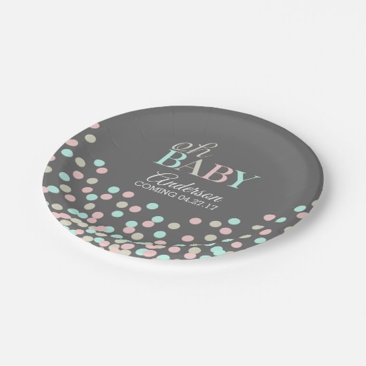 Oh Baby Confetti Gender Reveal Party | Roze Blauw Papieren Bordje (Gekanteld)