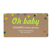 Oh Baby Confetti Kraft papieren waterflesje gunst Etiket (Voorkant)