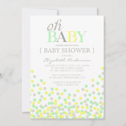 Oh Baby Confetti | Modern Baby shower Invitation Kaart (Voorkant)