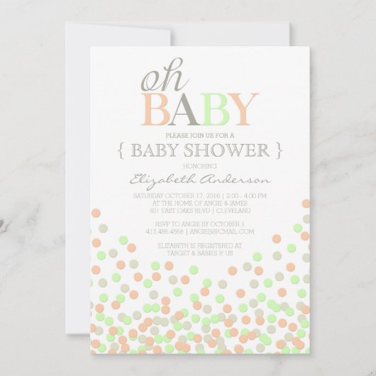 Oh Baby Confetti | Modern Baby shower Invitation Kaart (Voorkant)