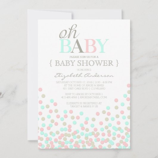 Oh Baby Confetti | Moderne Baby Shower Uitnodiging (Voorkant)