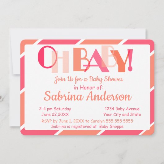Oh Baby Coral Modern Typography Baby shower Kaart (Voorkant)