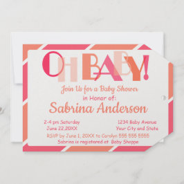 Oh Baby Coral Modern Typography Baby shower Kaart