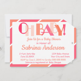 Oh Baby Coral Modern Typography Baby shower Kaart