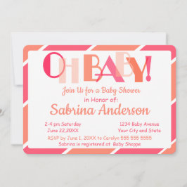 Oh Baby Coral Modern Typography Baby shower Kaart