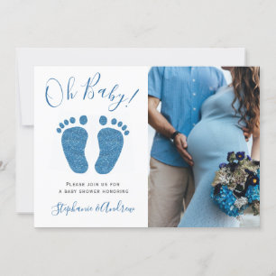 Oh Baby Couple's Foto Blauw Baby shower Kaart