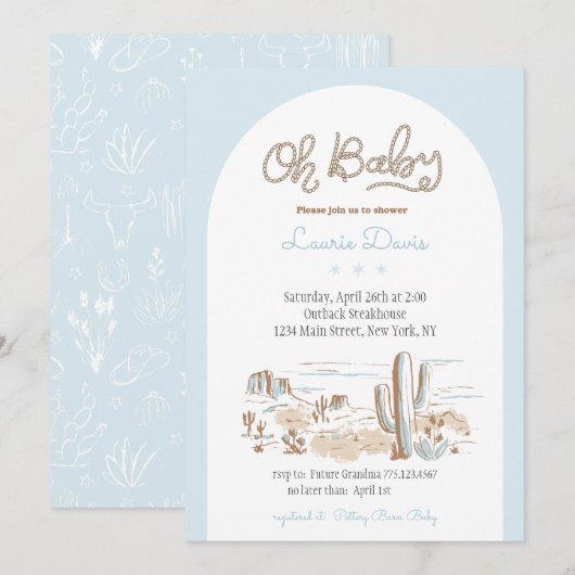 Oh Baby Cowboy Baby Shower Uitnodiging (Voorkant / Achterkant)