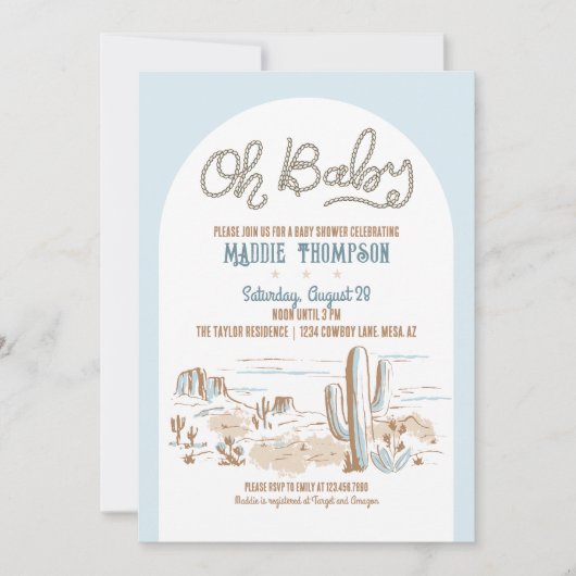 Oh Baby Cowboy Desert Baby shower Invitation Kaart (Voorkant)