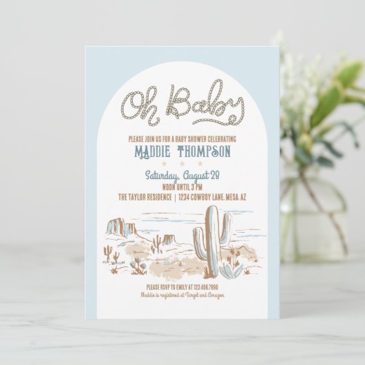 Oh Baby Cowboy Desert Baby shower Invitation Kaart (Staand voorkant)
