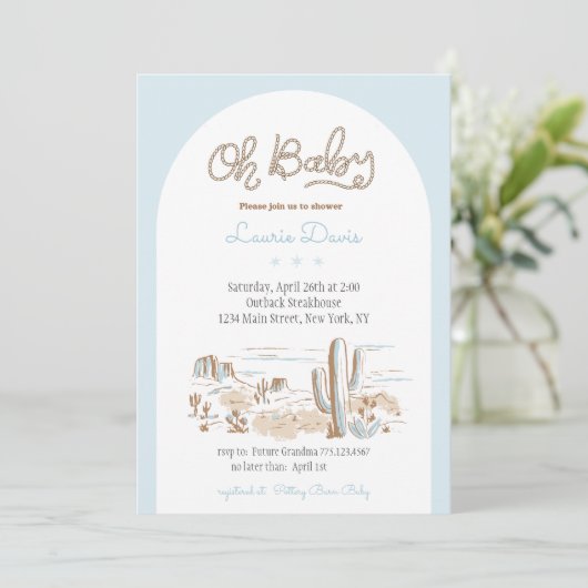 Oh Baby Cowboy Shower Invitation Kaart (Staand voorkant)