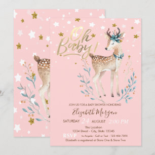 Oh Baby Cute Baby Deer Stars Baby shower Kaart