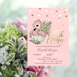 Oh Baby Cute Baby Pink Flamingo Stars Baby shower Kaart
