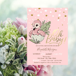 Oh Baby Cute Baby Pink Flamingo Stars Baby shower Kaart