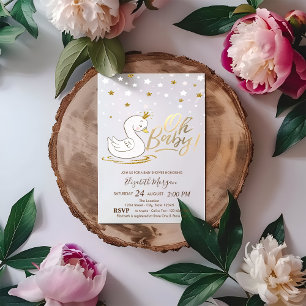 Oh Baby Cute Baby Swan Stars Baby shower Kaart