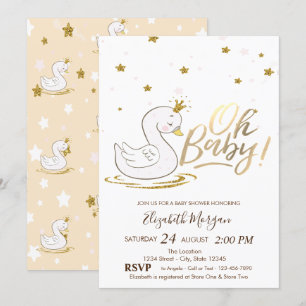 Oh Baby Cute Baby Swan Stars Baby shower Kaart
