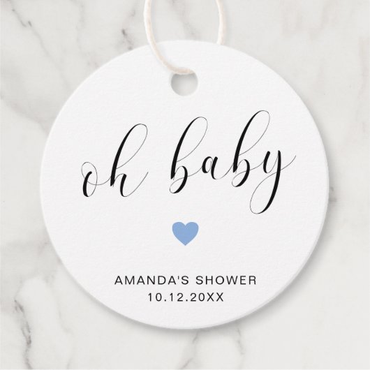 Oh Baby Cute Blue Heart Boy Baby shower Bedankjes Labels (Voorkant)