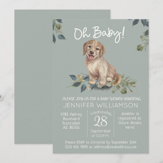 Oh Baby! Cute Dog Baby shower Modern Kaart (Voorkant / Achterkant)