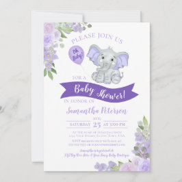 Oh Baby! Cute Elephant Paars Floral Baby shower Kaart