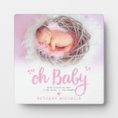 Oh Baby Cute Girl Birth Foto Pink Script Keepomwil Fotoplaat (Voorkant)