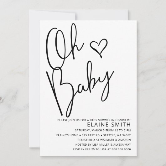 Oh Baby Cute Simple Gender Neutral Baby shower Kaart (Voorkant)