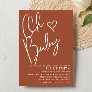 Oh Baby Cute Terracotta Gender Neutral Baby shower Kaart