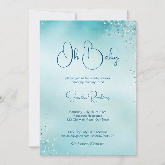 Oh baby cyaan aqua blauw baby shower kaart (Voorkant)