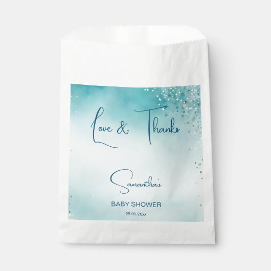 Oh baby cyaan aqua blauw baby shower sjabloon bedankzakje (Voorkant)