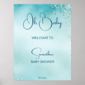 Oh baby cyaan aqua blauw baby shower welkom poster (Voorkant)