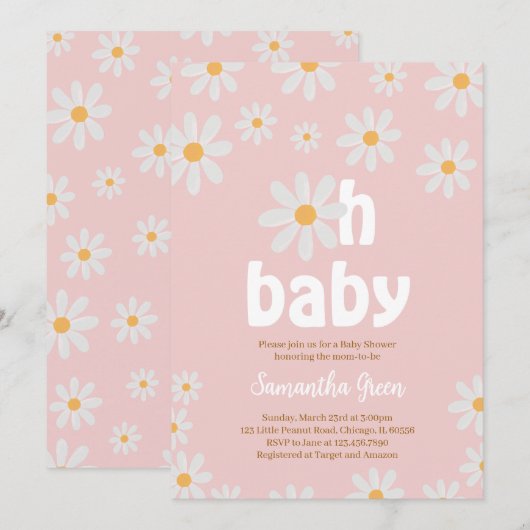 Oh Baby Daisy Baby shower Kaart (Voorkant / Achterkant)