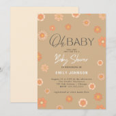 Oh Baby! Daisy Beige Baby shower Invitation Kaart (Voorkant / Achterkant)