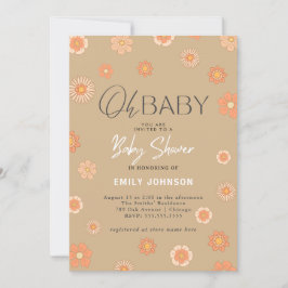 Oh Baby! Daisy Beige Baby shower Invitation Kaart