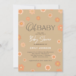 Oh Baby! Daisy Beige Baby shower Invitation Kaart
