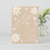 Oh Baby Daisy Beige Baby shower Uitnodiging (Staand voorkant)