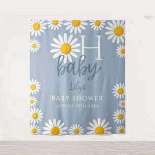Oh Baby Daisy Blue Baby Shower Foto Achtergrond Wandkleed