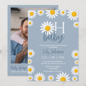 Oh Baby Daisy Blue Baby Shower Foto QR-code Kaart (Voorkant / Achterkant)