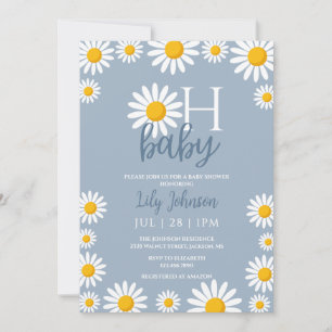 Oh Baby Daisy Blue Baby Shower Foto QR-code Kaart