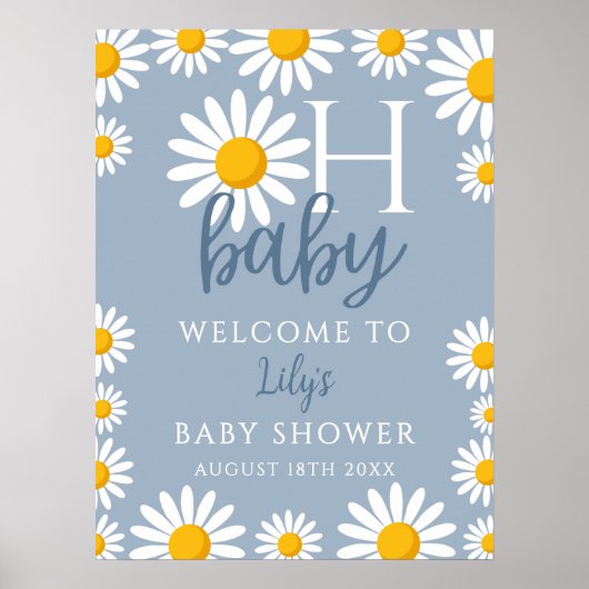 Oh Baby Daisy Blue Baby shower Welkomstbord Poster (Voorkant)