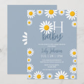Oh Baby Daisy Dusty Blue Baby shower Kaart (Voorkant / Achterkant)